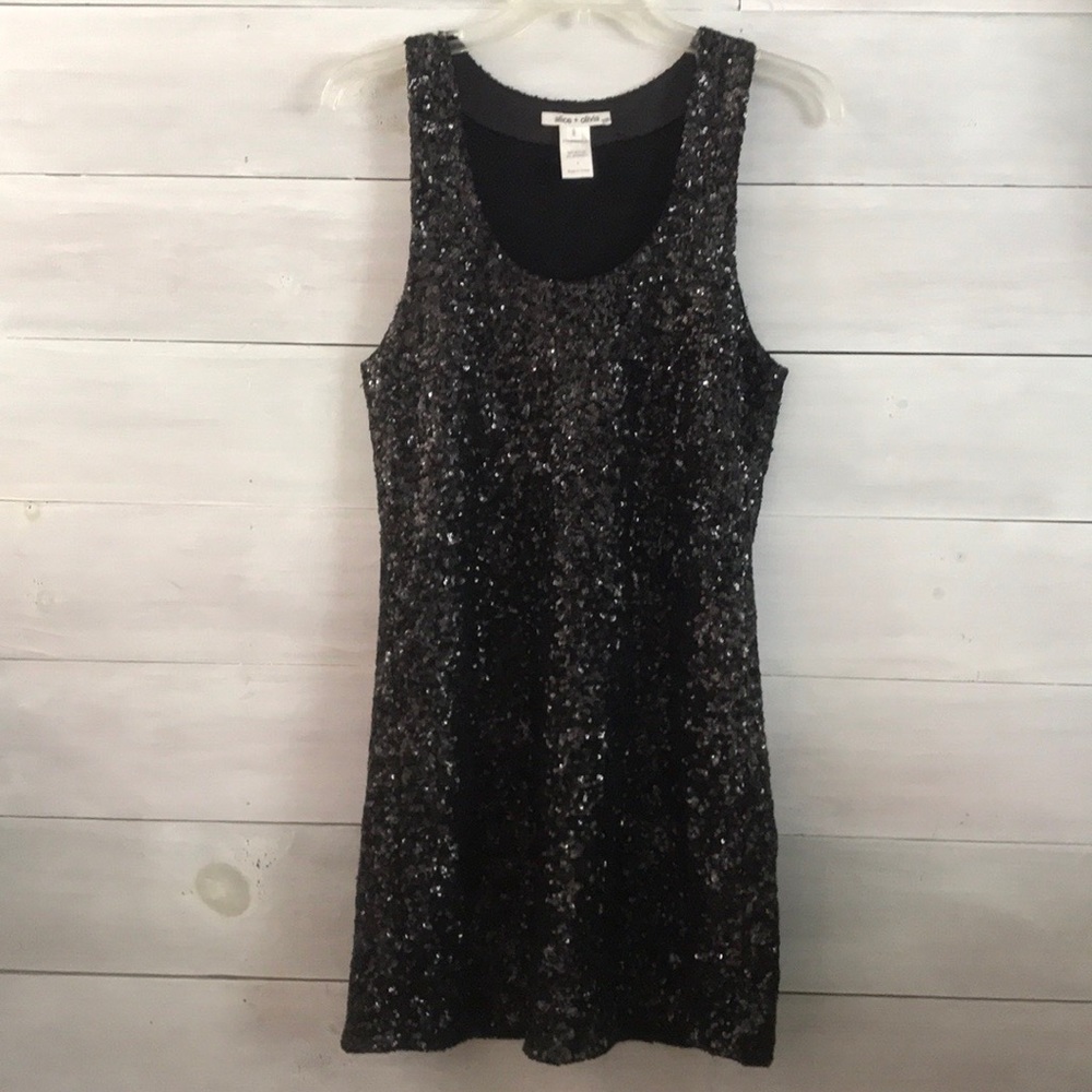 Alice + Olivia Black Sequin Tank Mini Dress